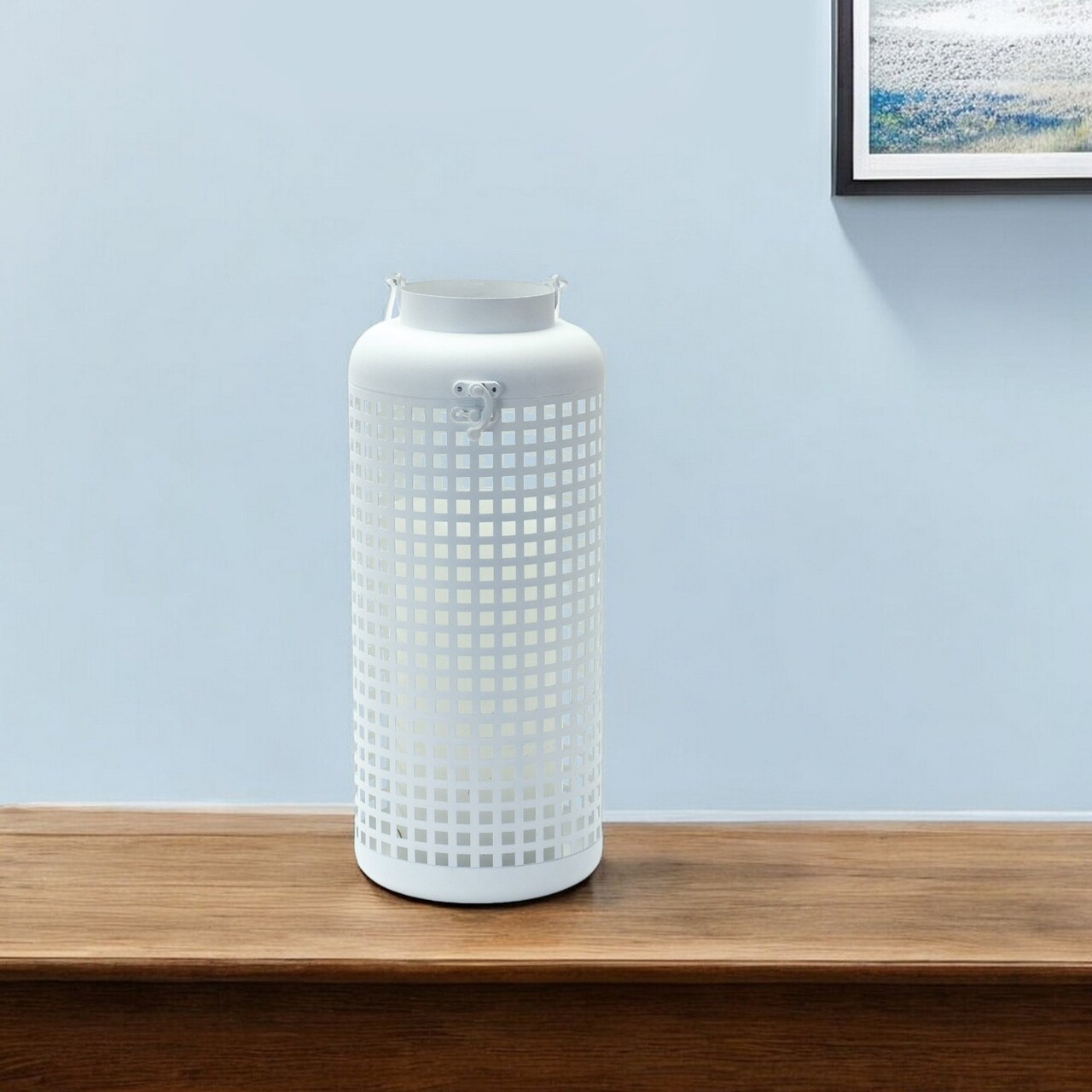 Edge Collections - 14" x 6" - White - Elegant Iron Lattice Floor Lantern for Candles - 1 Piece